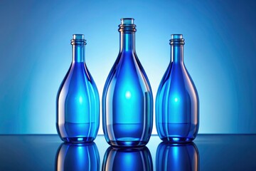 Stunning 3D-rendered blue glass dropper bottles: ideal for cosmetic product photography and packaging mockups.