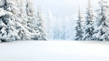Obraz premium Snowy forest winter landscape, postcard background