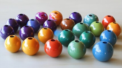 A vibrant and colorful assortment of Easter eggs on a neutral table, with room for adding joyful Easter messages.