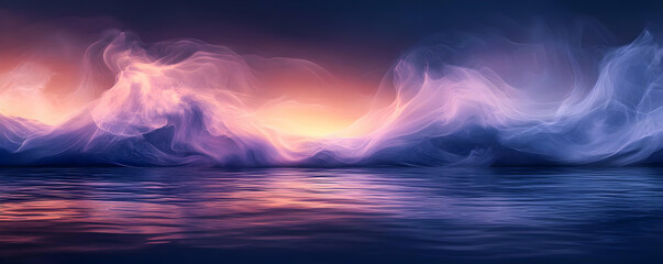 Sunset over dreamy cloudscape, calm water