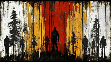 Forest fire survivors, fleeing flames