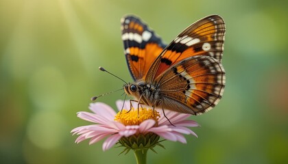 Naklejka premium Butterfly feeding on flower nature close-up garden daylight beauty