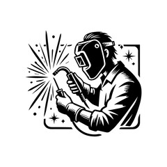 silhouette of argon welder man