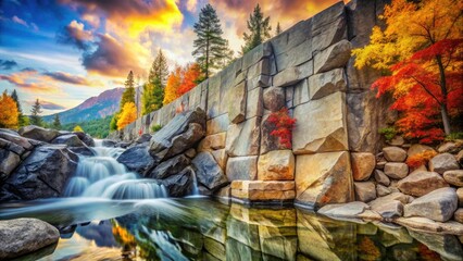 Obraz premium Stunning double exposure photography: Granite walls meet nature's beauty in abstract stone art.