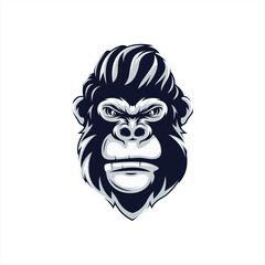 Gorilla head cool hair facing front serious face illustration logo design