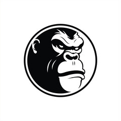 Gorilla head serious face inside circle illustration logo design