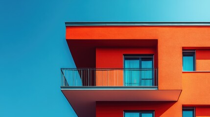 Vibrant Modern Architecture with Colorful Red Exterior and Clean Lines Against a Bright Blue Sky