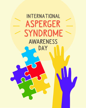 Poster International Day Asperger Syndrome, Puzzle and Hands