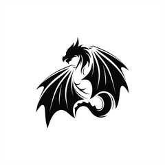 Flying dragon looking down illustration logo design 
