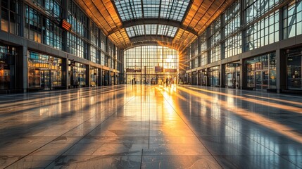 Fototapeta premium Golden Hour at the Modern Train Station