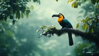 Obraz premium A colorful toucan perched on the branch