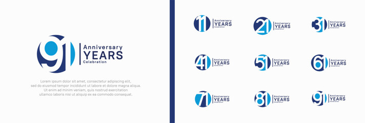 anniversary logotype set. vector design blue color can be use for celebration moment