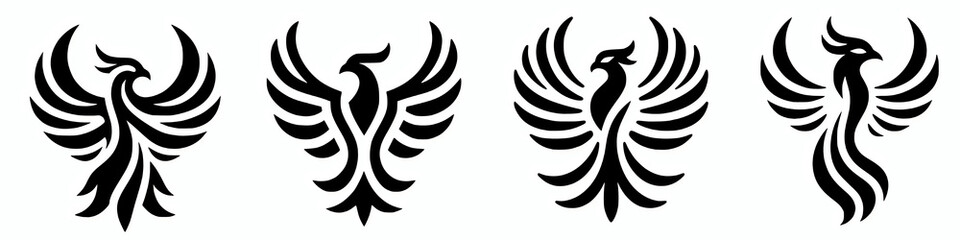 Fototapeta premium Set of phoenix bird icon emblem silhouette illustration collection