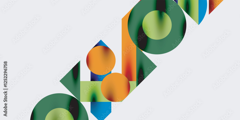 Poster modern abstract background featuring circles, lines, and triangles in a dynamic geometric compositio