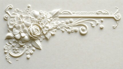 Obraz premium Elegant White Floral Embossed Design On Cream Background