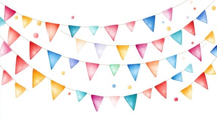 Obraz premium Colorful Watercolor Bunting Flags with Pastel Background for Festive Celebrations and Events Decoration