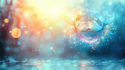 Two Mermaid Tails Swirling in Magical Ocean Light