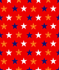 Celebrating American Stars Gold Red White and Blue Seamless Pattern
