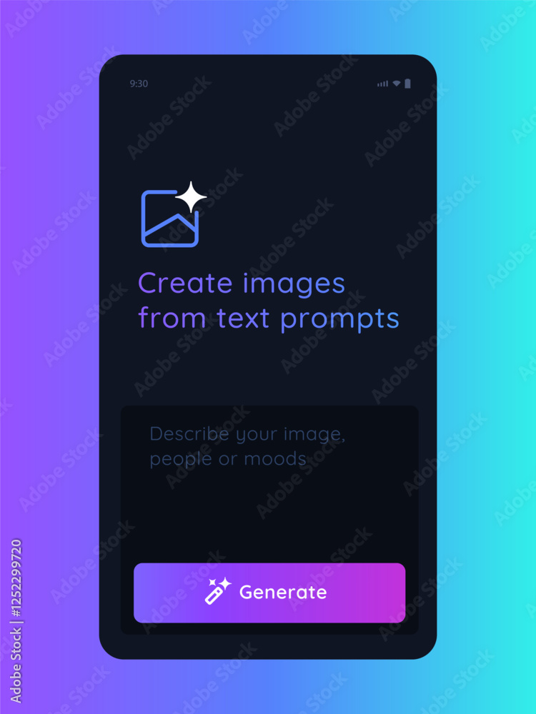 Aufkleber Generate image with artificial intelligence generative AI user interface application mobile smartphone app create graphic art from text prompt button form