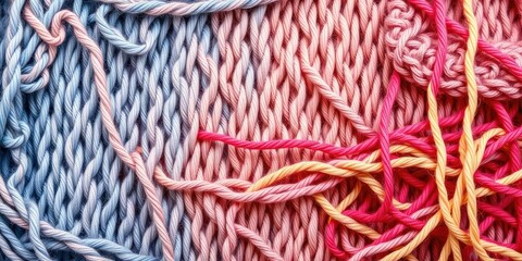 Abstract Knitting Background with Colorful Threads, knitted patterns, hand-knitted fabric