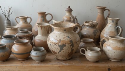 Artisanal pottery display studio still life indoor close-up craftsmanship
