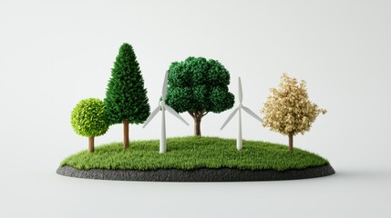 Clean Energy Plant with Trees and Wind Turbines Concept Art