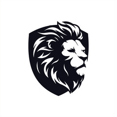 Lion head mane hit by wind inside shield illustration logo design