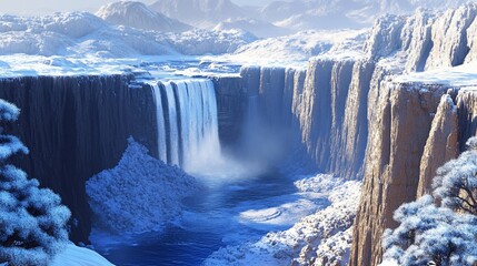 Frozen Waterfall Canyon Winter Landscape
