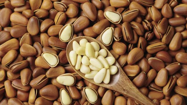 close up of roasted pine nuts background 