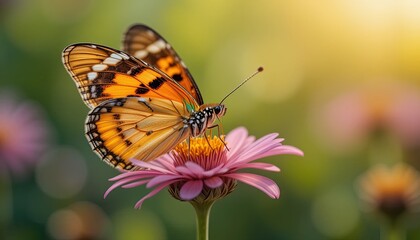 Obraz premium Butterfly gathering nectar garden wildlife photography natural light close-up beauty