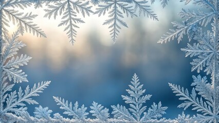 Obraz premium Frosted Windowpane with Intricate Ice Crystal Designs Forming a Beautiful Frame