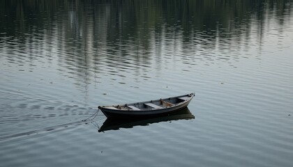 Obraz premium Serene boat reflection calm lake photography nature aerial view tranquility