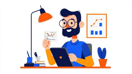 Professional Man Analyzing Data Trends in Modern Office Setting