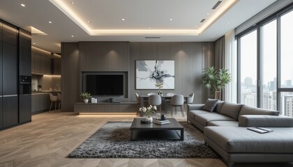 Modern living room design urban apartment interior photography contemporary wide-angle minimalist