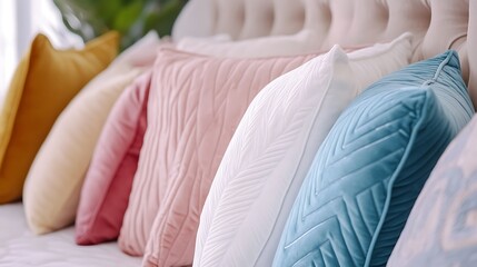 Cozy Pastel Pillows on a Luxurious Bed