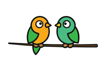 Two Birds Sitting on a Branch Vector Illustration Elegant Nature Inspired Artwork
