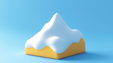 Cartoonish Cute Mountain with Snow on Top and Yellow Base in Isometric Style, 3D Render with Bright Colors and Soft Lighting, Simple Background.  