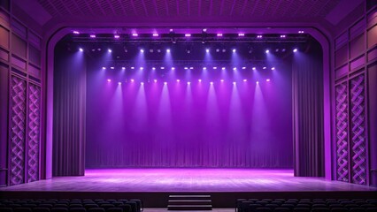 Obraz premium Illuminated Stage with Purple Lighting and Empty Seats Ready for a Performance