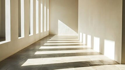 Obraz premium Sunlight Illuminates A Minimalist Corridor With Recessed Windows