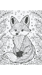 Fototapeta premium Cute Fox Mammal Coloring Kid Book Page in Black and White. Monochrome and Colored Samples 