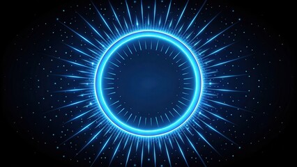Abstract Glowing Circular Light Rays Background Design with Bright Neon Blue Radiating Lines and Sparkles