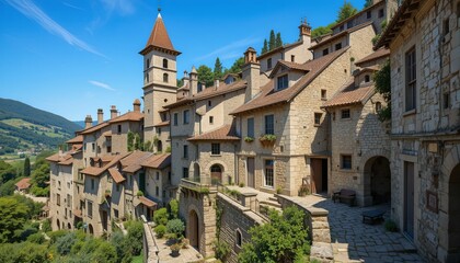 Fototapeta premium Historic village architecture italian alps gigapixel cgi scenic landscape eye-level view