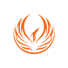 Phoenix flapping wings in circle illustrator logo design 