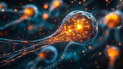 glowing chromosome floats in deep blue void illuminated soft neon light.