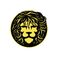 Fototapeta premium Lion head messy hair gold color inside circle illustrator logo design