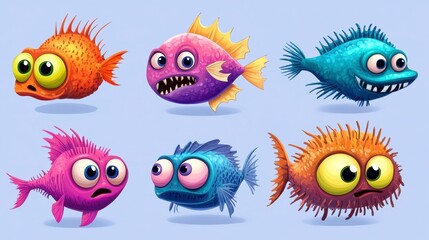 Fototapeta premium Colorful Cartoon Fish Faces