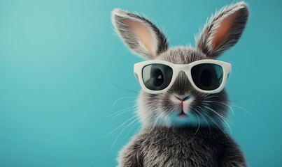 Stylish Rabbit Wearing Colorful Sunglasses Against Vibrant Background