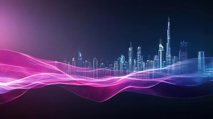 Digital Abstract Futuristic Cityscape At Night