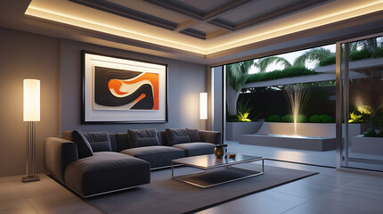 Modern Living Room Interior with ISO A Paper Size Poster Mockup – Elegant 3D Render Design