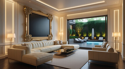 Modern Living Room Interior with ISO A Paper Size Poster Mockup – Elegant 3D Render Design